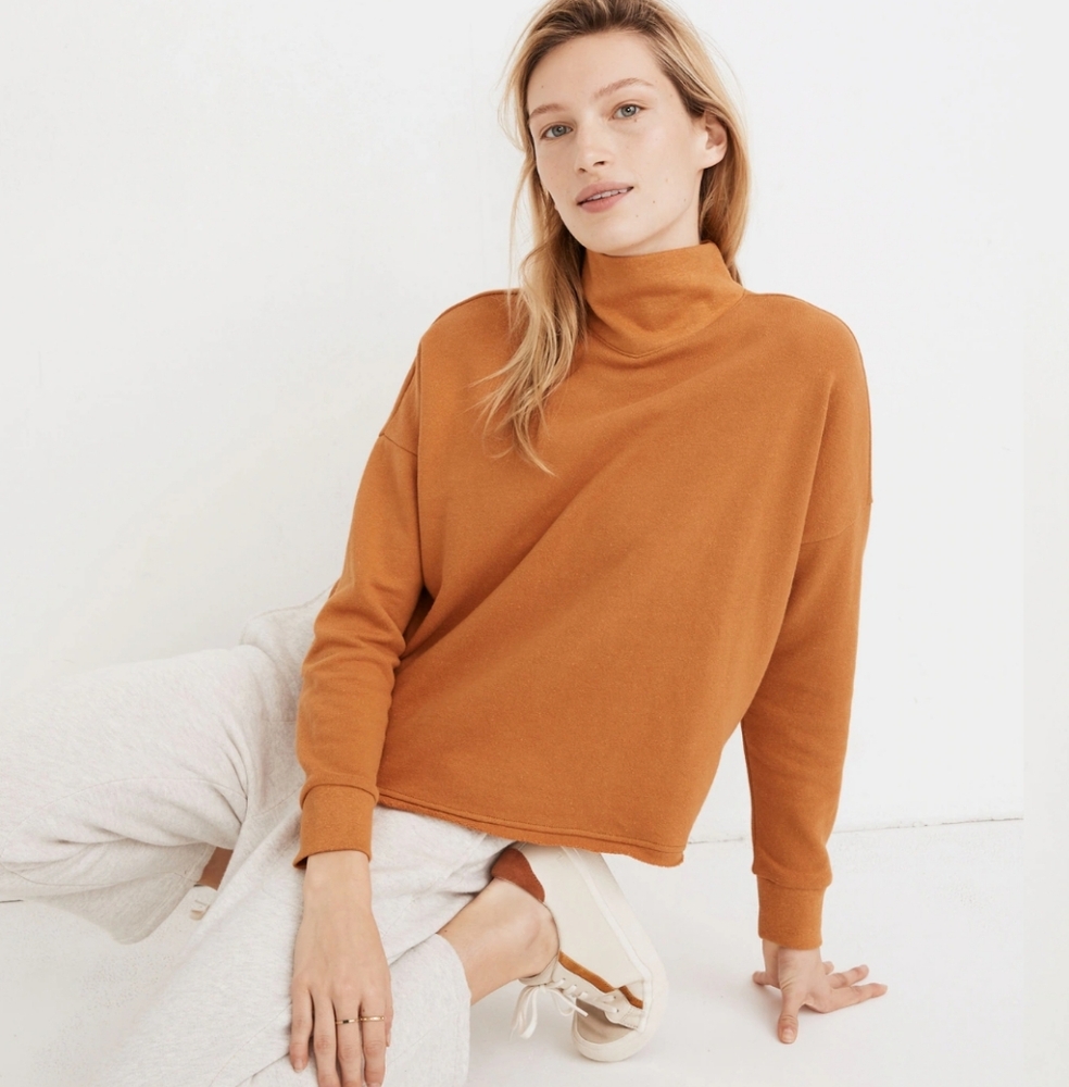 Madewell Orange Hemp-Cotton Mockneck Sweatshirt Fresh Cider